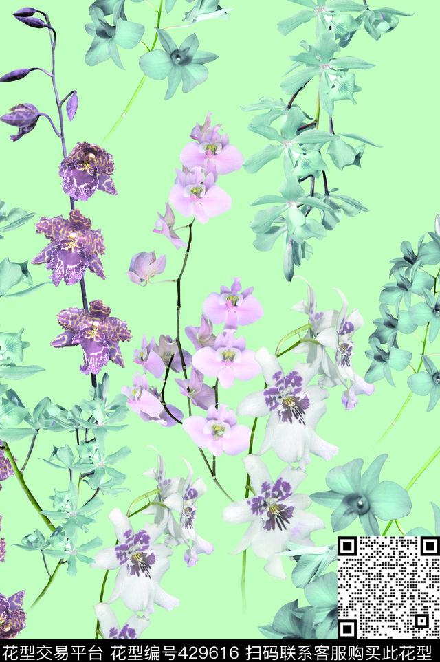 中国画味道花卉淡雅数码印花华亿平台下载（图片编号: 429616） - 瓦栏（Walan）