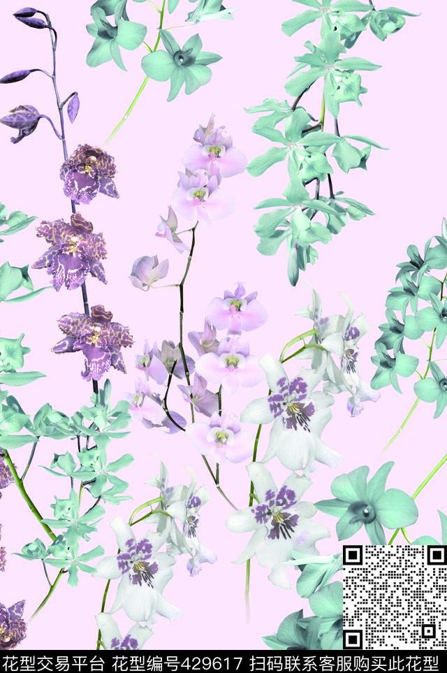 中国画味道花卉淡雅数码印花华亿平台下载（图片编号: 429617） - 瓦栏（Walan）