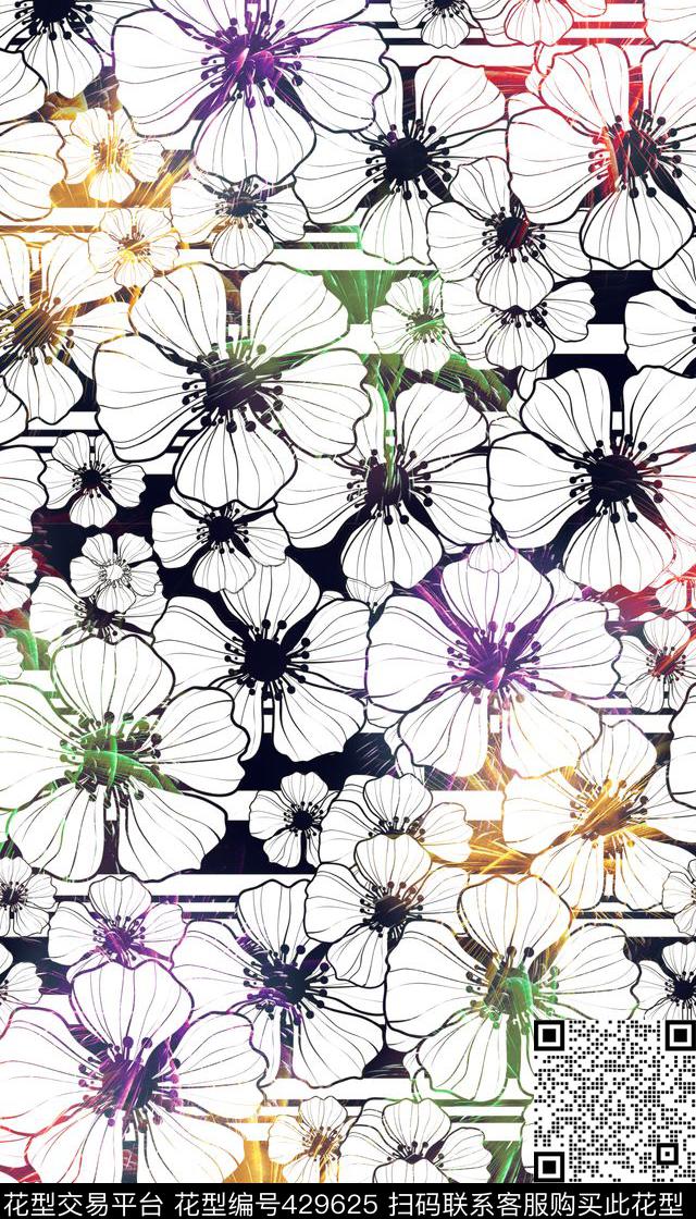 花卉烟火画稿数码印花华亿平台下载（图片编号: 429625） - 瓦栏（Walan）
