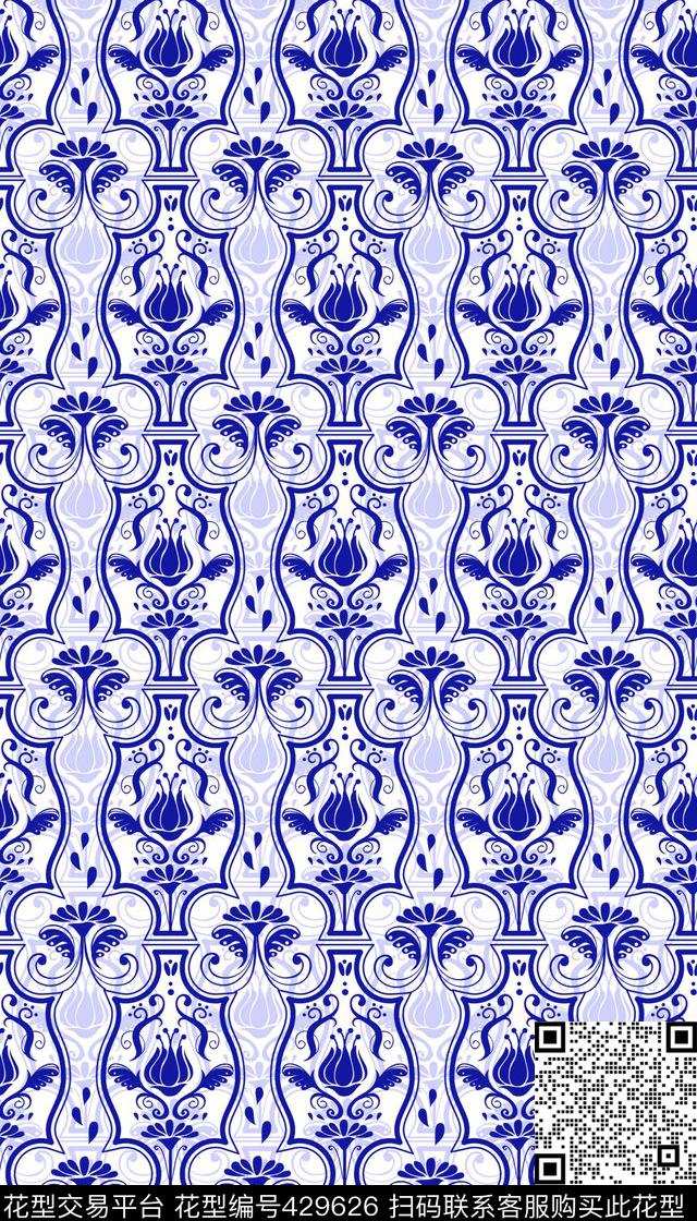 中国风青花瓷蓝色传统印花华亿平台下载（图片编号: 429626） - 瓦栏（Walan）