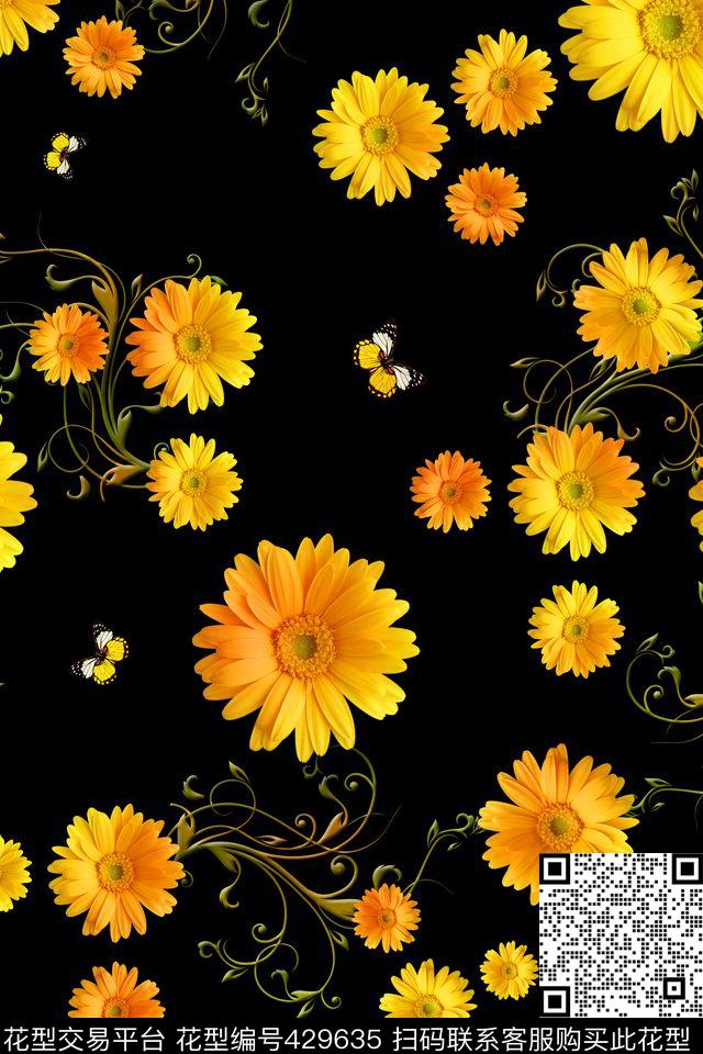 蝴蝶绿枝时尚简约数码印花华亿平台下载（图片编号: 429635） - 瓦栏（Walan）