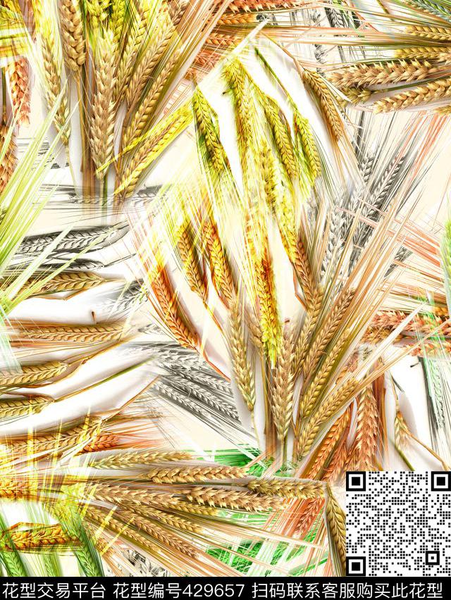 麦穗田园风植物数码印花华亿平台下载（图片编号: 429657） - 瓦栏（Walan）