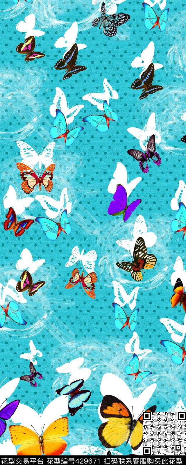 流行蝴蝶时尚数码印花华亿平台下载（图片编号: 429671） - 瓦栏（Walan）