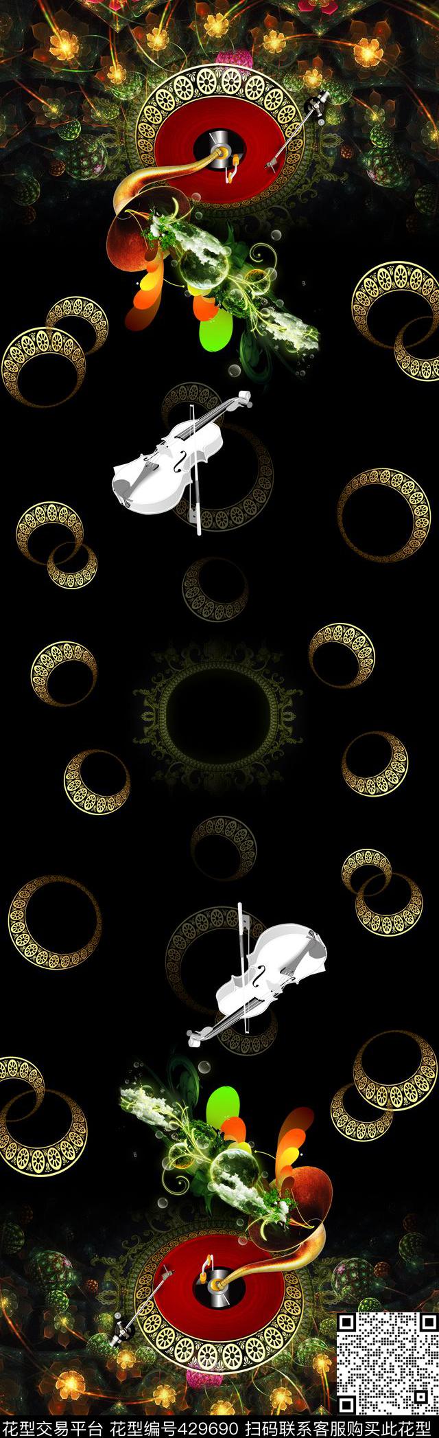 花卉花纹环吉他数码印花华亿平台下载（图片编号: 429690） - 瓦栏（Walan）
