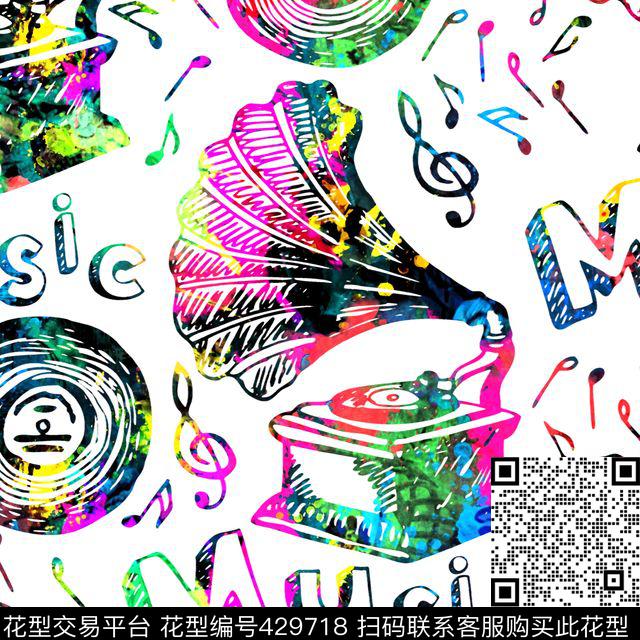 复古音乐音符数码印花华亿平台下载（图片编号: 429718） - 瓦栏（Walan）