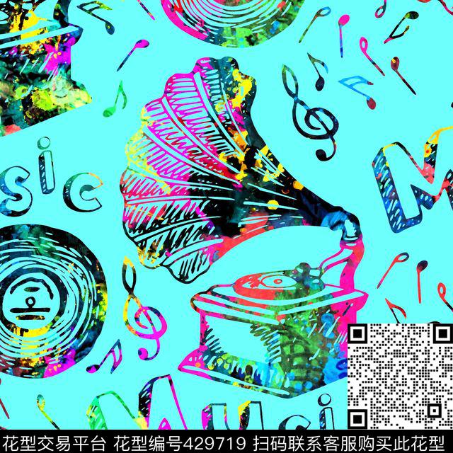 复古音乐音符数码印花华亿平台下载（图片编号: 429719） - 瓦栏（Walan）