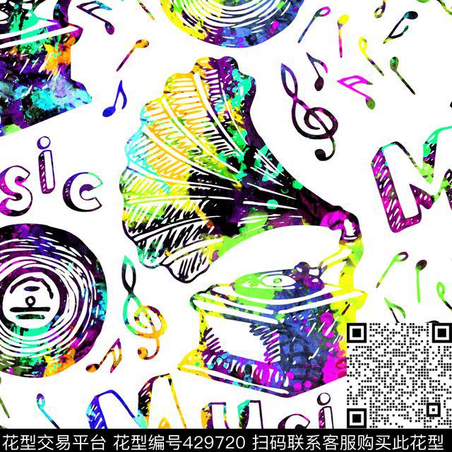 复古音乐音符数码印花华亿平台下载（图片编号: 429720） - 瓦栏（Walan）