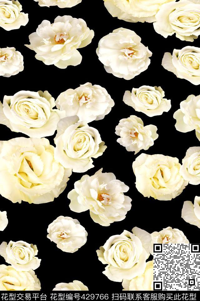 强烈对比写实花卉中国风数码印花华亿平台下载（图片编号: 429766） - 瓦栏（Walan）