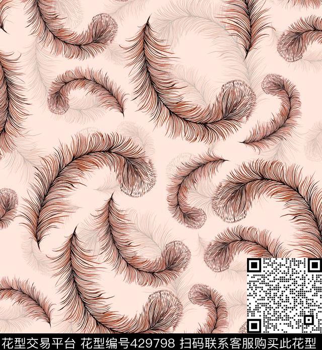 个性手绘羽毛流行时尚数码印花华亿平台下载（图片编号: 429798） - 瓦栏（Walan）