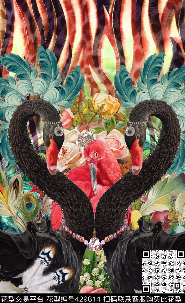 豹纹流动定位火烈鸟数码印花华亿平台下载（图片编号: 429814） - 瓦栏（Walan）