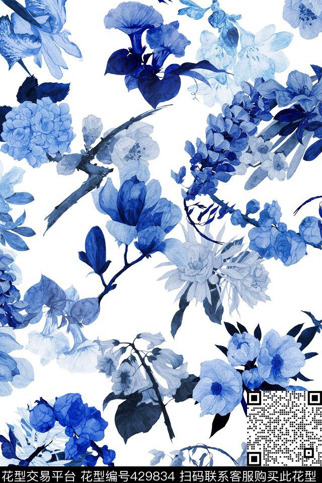 唯美素色花卉男装女装裙裤数码素雅手绘水彩复古花卉男装女装流行时尚花等数码印花华亿平台下载（图片编号: 429834） - 瓦栏（Walan）
