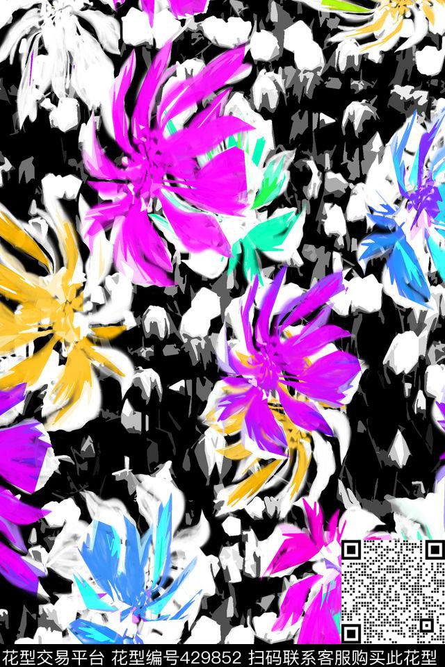 花卉热带风情夏装数码印花华亿平台下载（图片编号: 429852） - 瓦栏（Walan）