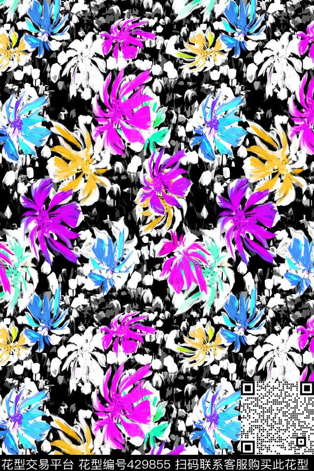 花卉热带风情夏装数码印花华亿平台下载（图片编号: 429855） - 瓦栏（Walan）