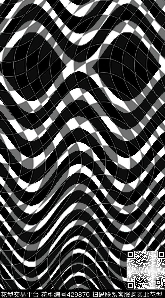 条纹线条波浪传统印花华亿平台下载（图片编号: 429875） - 瓦栏（Walan）