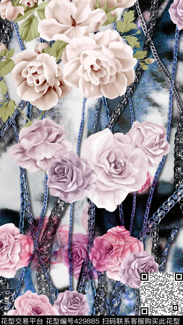 铁链动物纹花卉数码印花华亿平台下载（图片编号: 429885） - 瓦栏（Walan）