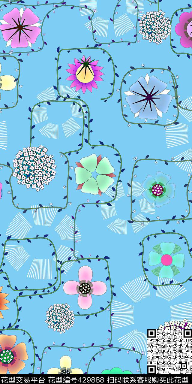 清新服装小花藤蔓传统华亿平台传统印花华亿平台下载（图片编号: 429888） - 瓦栏（Walan）