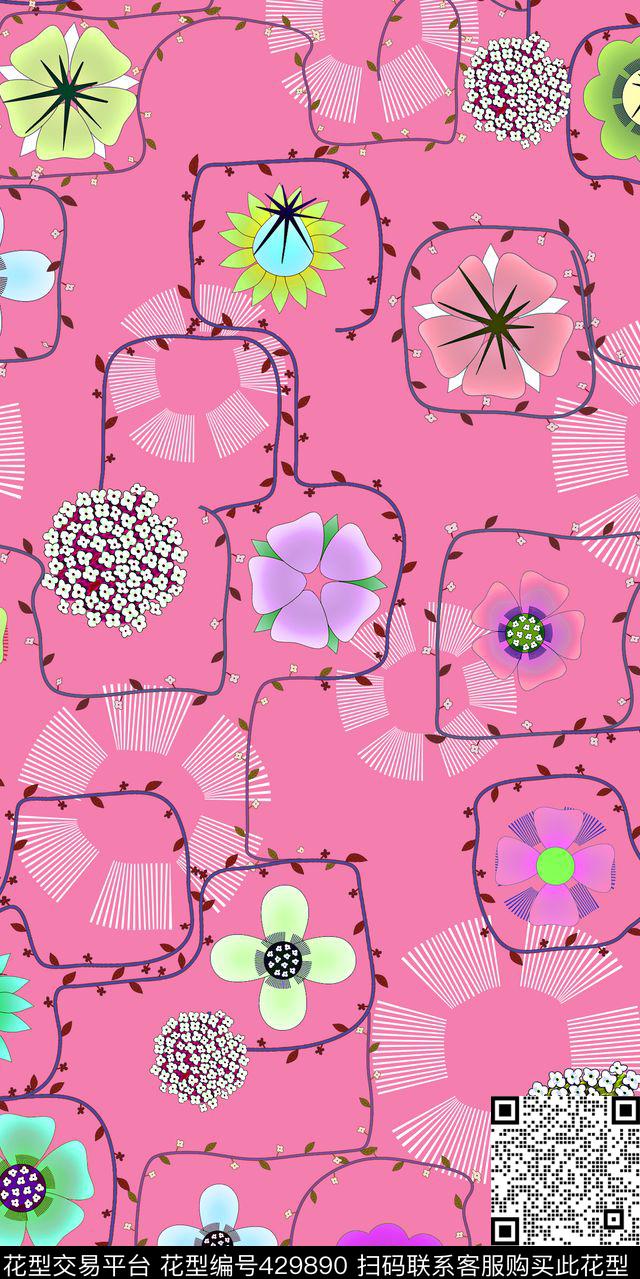 手绘小花藤蔓清新服装传统印花华亿平台下载（图片编号: 429890） - 瓦栏（Walan）