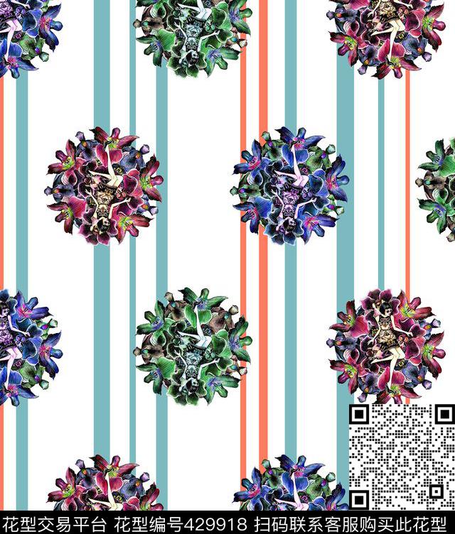花卉条纹美女数码印花华亿平台下载（图片编号: 429918） - 瓦栏（Walan）