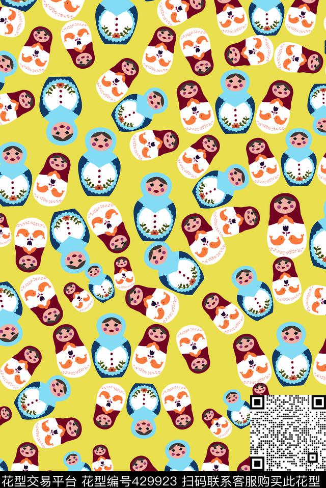 俄罗斯套娃满版娃娃时尚传统印花华亿平台下载（图片编号: 429923） - 瓦栏（Walan）