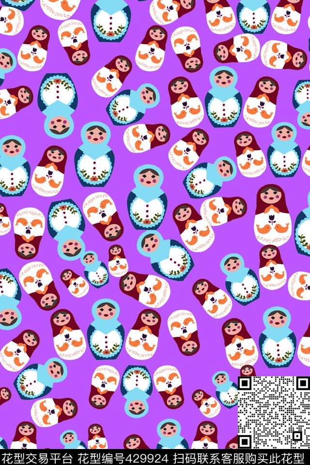 时尚俄罗斯套娃满版娃娃传统印花华亿平台下载（图片编号: 429924） - 瓦栏（Walan）