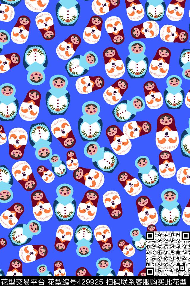 时尚俄罗斯套娃满版娃娃传统印花华亿平台下载（图片编号: 429925） - 瓦栏（Walan）