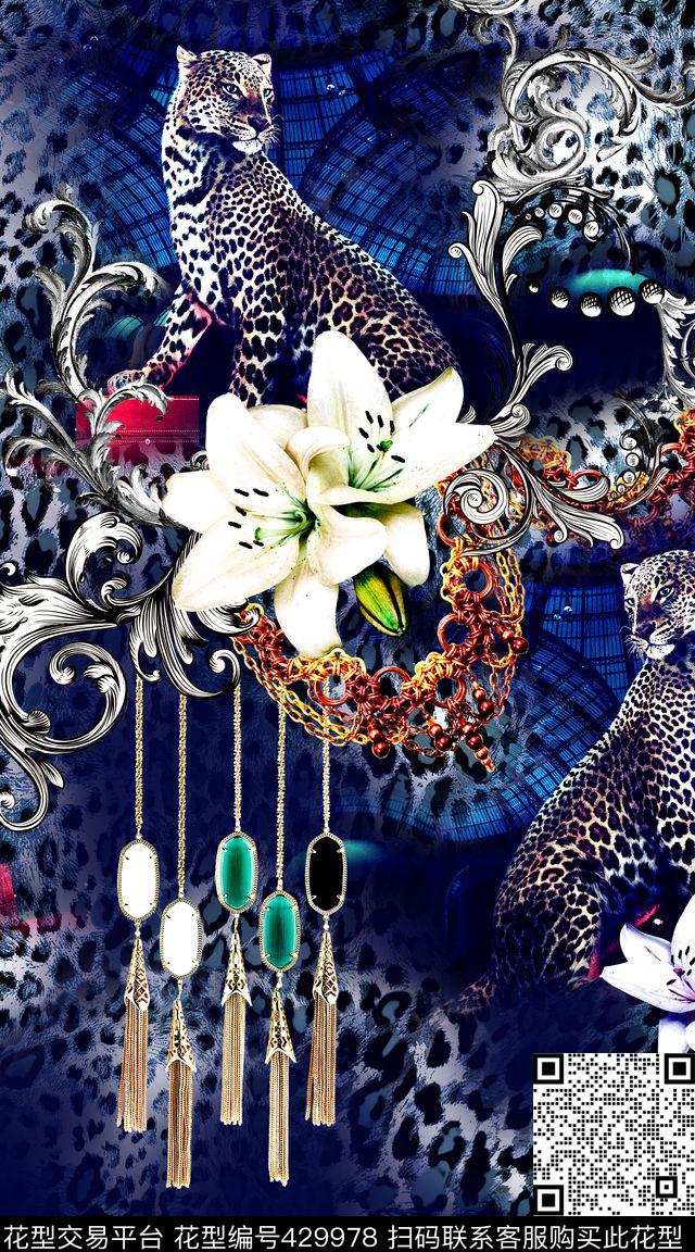 百合豹纹豹子数码印花华亿平台下载（图片编号: 429978） - 瓦栏（Walan）