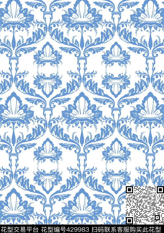 单色复古华亿平台传统印花华亿平台下载（图片编号: 429983） - 瓦栏（Walan）