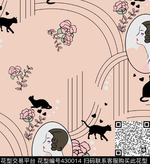 几何鸟女人头传统印花华亿平台下载（图片编号: 430014） - 瓦栏（Walan）