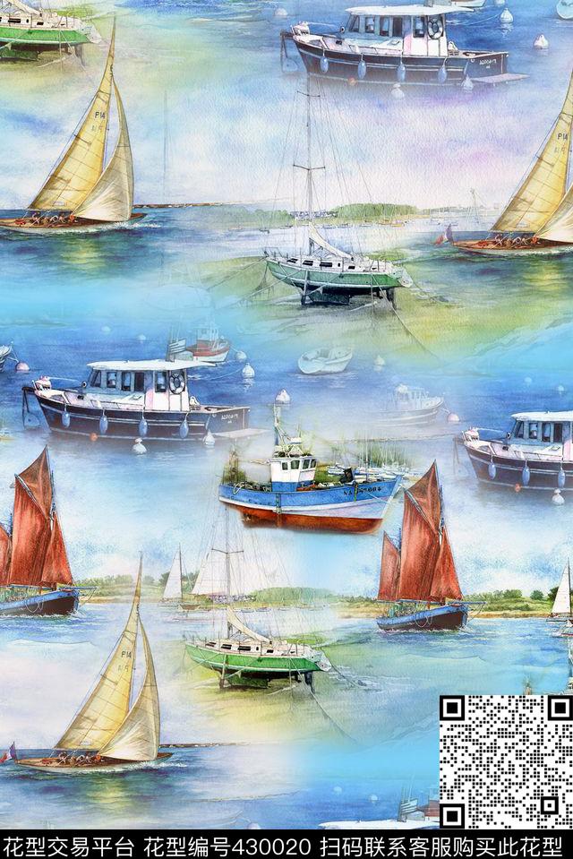 海洋帆船写实帆船海景风景水彩帆船数码印花华亿平台下载（图片编号: 430020） - 瓦栏（Walan）