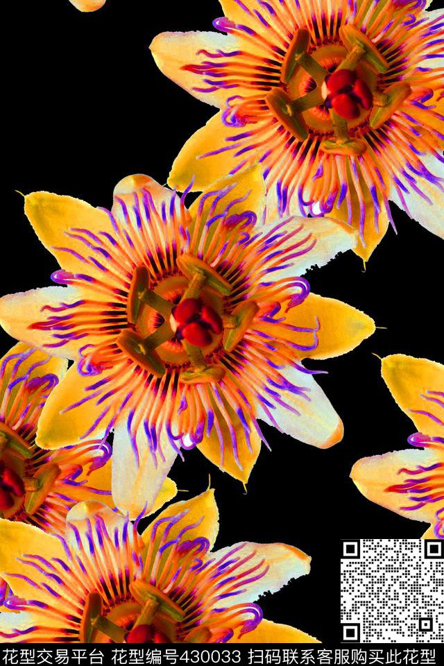 简单大元素花卉传统印花华亿平台下载（图片编号: 430033） - 瓦栏（Walan）