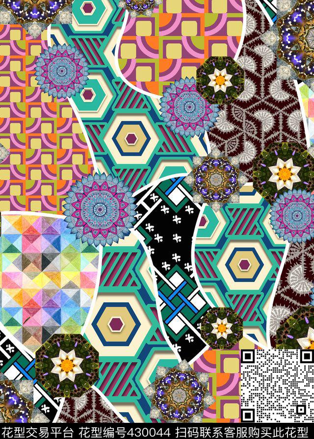 几何拼接圆形数码印花华亿平台下载（图片编号: 430044） - 瓦栏（Walan）