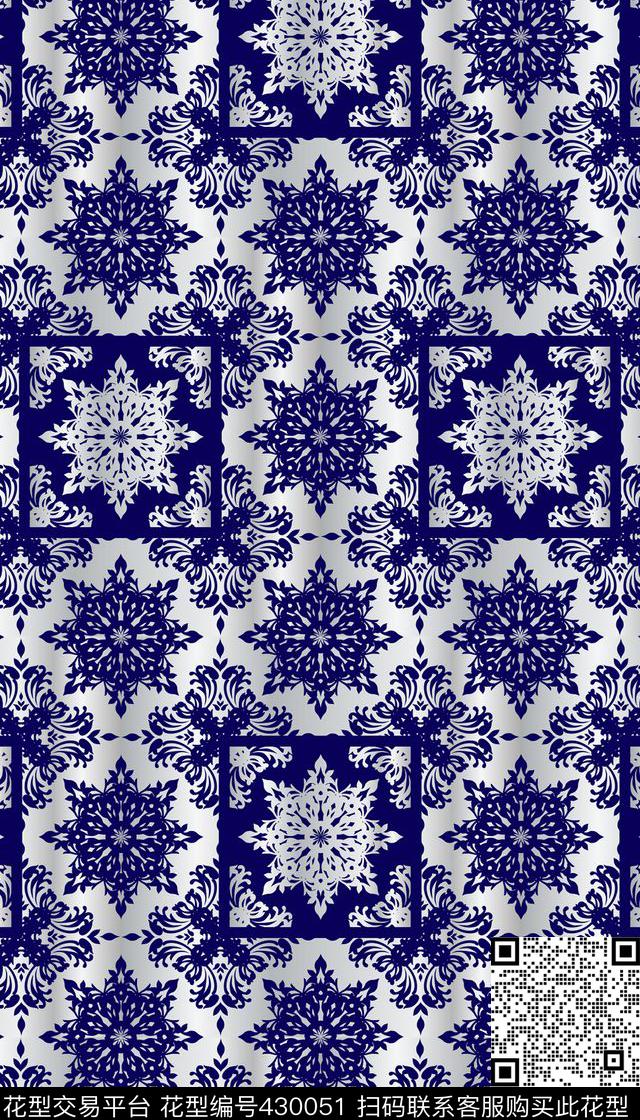 中国风青花画稿传统印花华亿平台下载（图片编号: 430051） - 瓦栏（Walan）