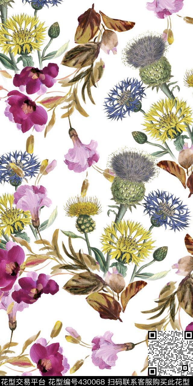 大气清爽植物时尚花卉数码印花华亿平台下载（图片编号: 430068） - 瓦栏（Walan）