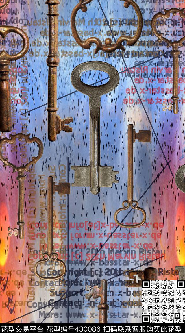 流行钥匙字母数码印花华亿平台下载（图片编号: 430086） - 瓦栏（Walan）