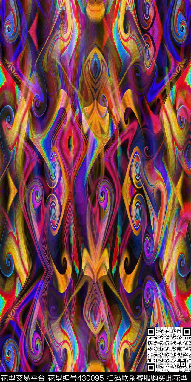 时尚流行新潮数码抽象花纹丝绸真丝棉布数码印花华亿平台下载（图片编号: 430095） - 瓦栏（Walan）