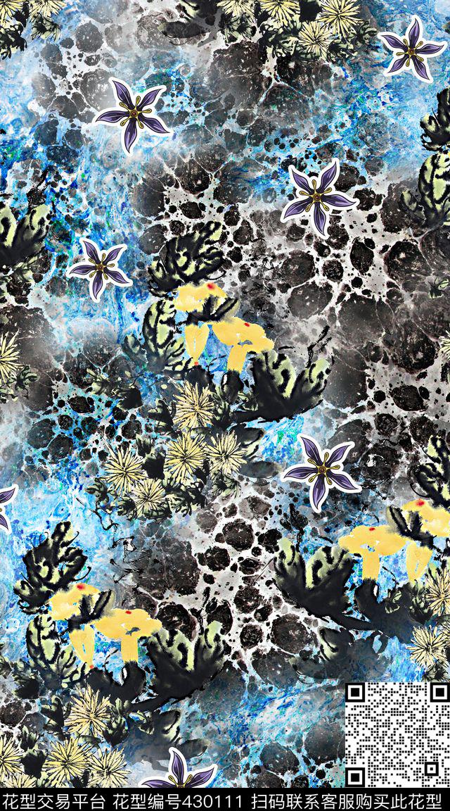 抽象油画墨迹数码印花华亿平台下载（图片编号: 430111） - 瓦栏（Walan）