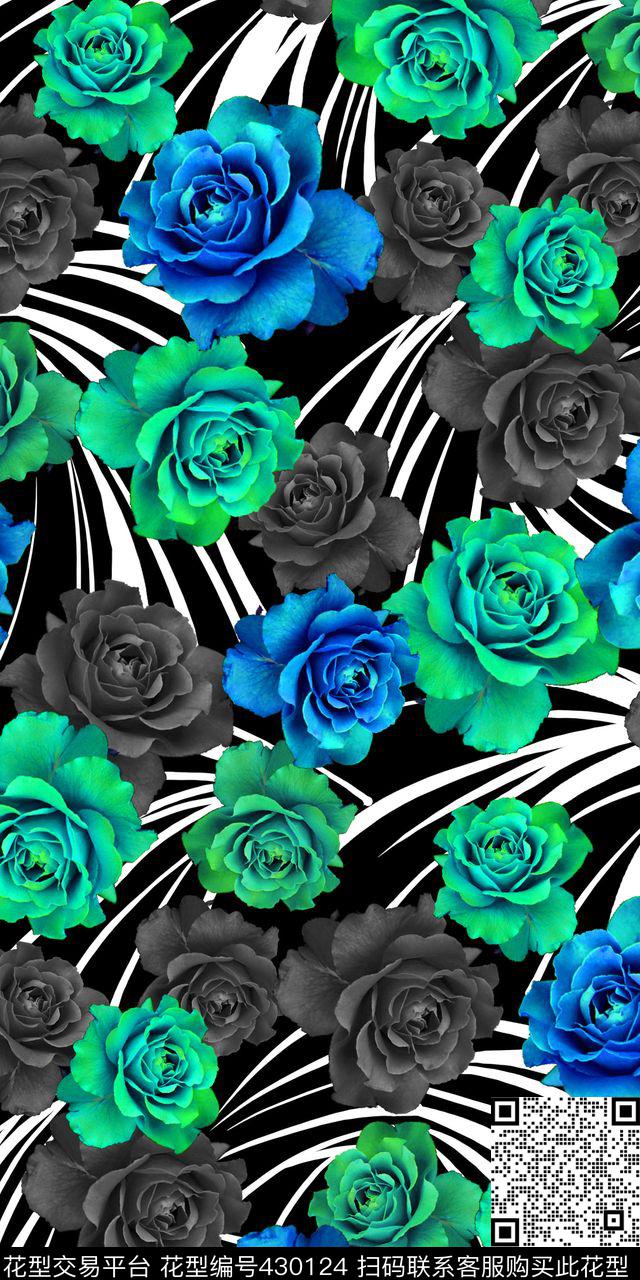 彰显气质时尚花卉几何数码印花华亿平台下载（图片编号: 430124） - 瓦栏（Walan）