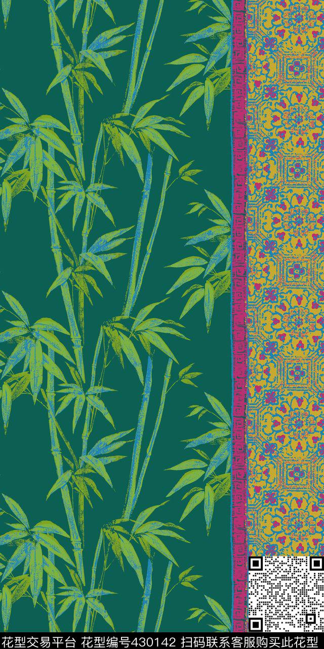 民族花纹印花中国风竹子传统印花华亿平台下载（图片编号: 430142） - 瓦栏（Walan）