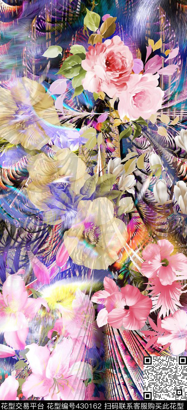 定位花卉绚丽梦幻数码印花华亿平台下载（图片编号: 430162） - 瓦栏（Walan）