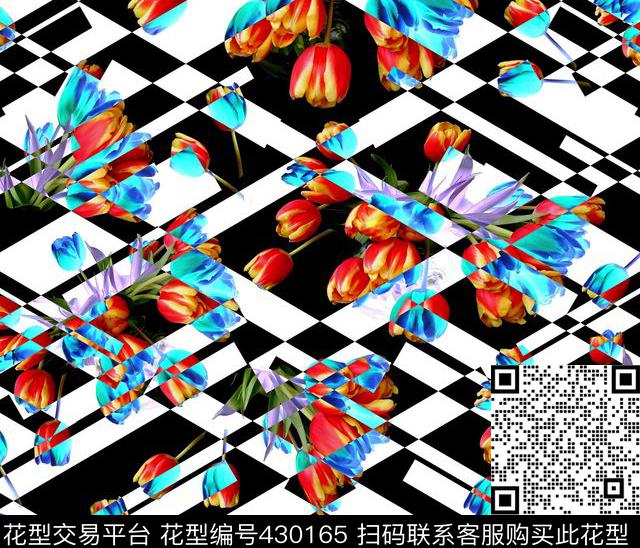 潮流复古郁金香数码印花华亿平台下载（图片编号: 430165） - 瓦栏（Walan）