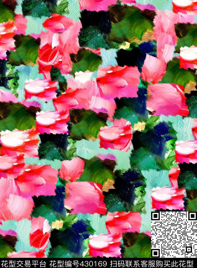 数码抽象油画花卉传统印花华亿平台下载（图片编号: 430169） - 瓦栏（Walan）