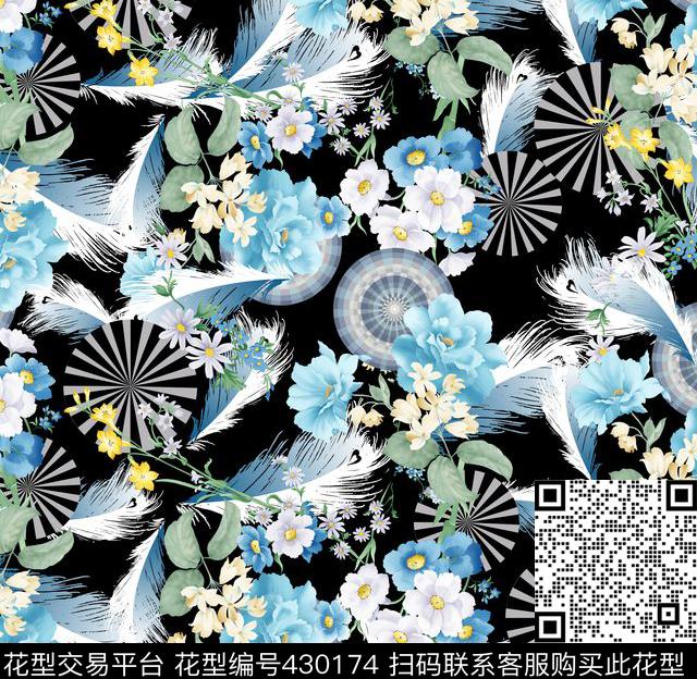 高雅流行时尚手绘花卉数码印花华亿平台下载（图片编号: 430174） - 瓦栏（Walan）