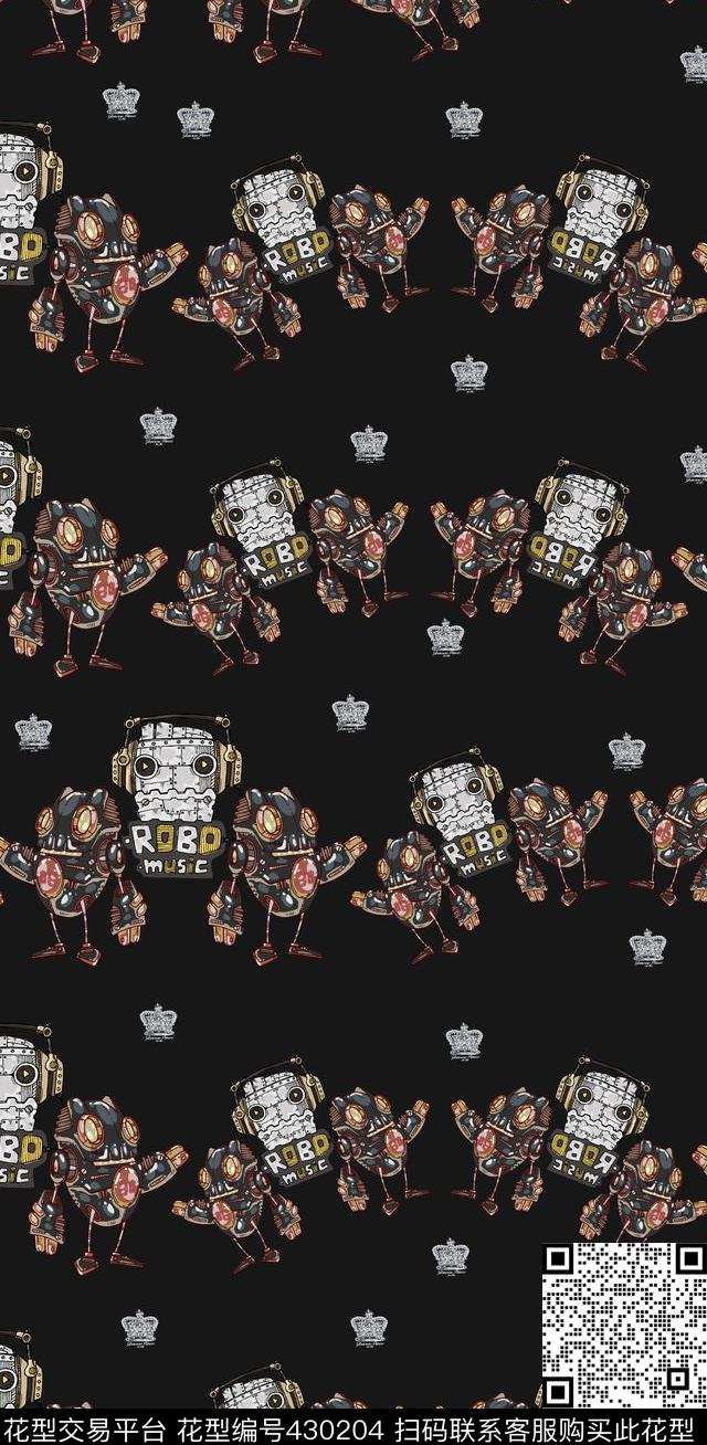 机器人卡通流行时尚数码印花华亿平台下载（图片编号: 430204） - 瓦栏（Walan）