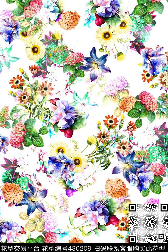 时尚小碎花绣球花数码印花华亿平台下载（图片编号: 430209） - 瓦栏（Walan）