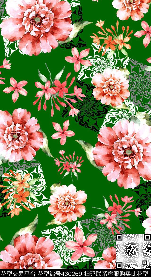 高端大气手绘水彩元素中国风数码印花华亿平台下载（图片编号: 430269） - 瓦栏（Walan）