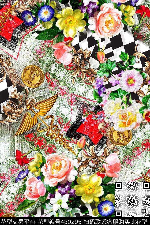 时尚牛仔布花卉数码印花华亿平台下载（图片编号: 430295） - 瓦栏（Walan）