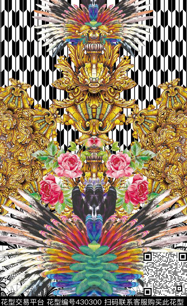 大牌定位时尚宫廷风数码印花华亿平台下载（图片编号: 430300） - 瓦栏（Walan）