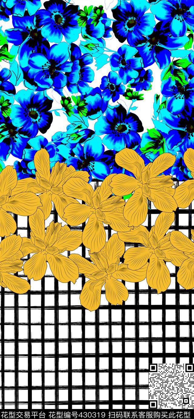 格子花卉传统传统印花华亿平台下载（图片编号: 430319） - 瓦栏（Walan）