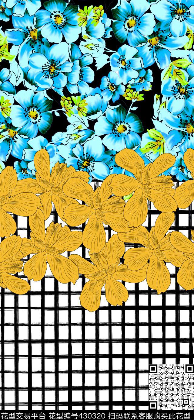 格子花卉传统传统印花华亿平台下载（图片编号: 430320） - 瓦栏（Walan）