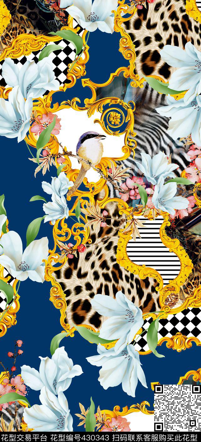 花卉金属花边欧式宫廷风数码印花华亿平台下载（图片编号: 430343） - 瓦栏（Walan）